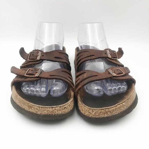 BIRKENSTOCK Granada Brown Leather Strap Flip Flop Sandals Womens 7.5 Boho Summer - Picture 2 of 13